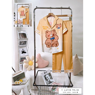 Đồ mặc nhà đồ bộ pijama lụa mềm mịn tay ngắn freesize