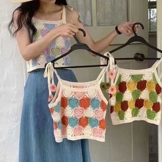Áo len dệt kim cột dây croptop nữ