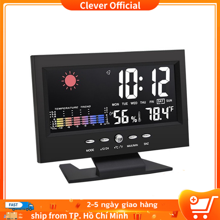 FREESHIP Đồng Hồ Để Bàn LED Màn Hình LCD Báo Thức, Cảm Biến Âm Thanh