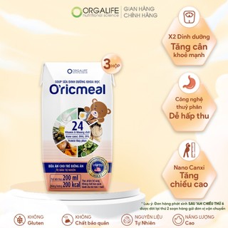 Soup sữa dinh dưỡng cho trẻ biếng ăn, giúp tăng cân, phát triển trí não, tăng đề kháng Oricmeal 3 hộp (200ml/hộp)