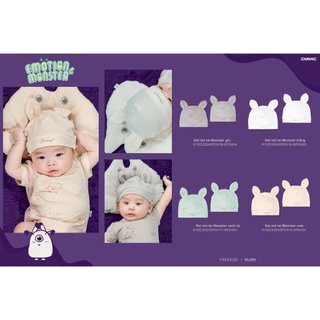 Chaang set 2 chiếc mũ thóp tai gấu bảo vệ bé Monster SS2024D06