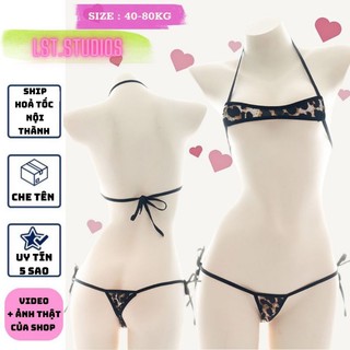 2 mảnh da beo siêu nhỏ dây buộc gợi cảm có bigsize 40-70kg
