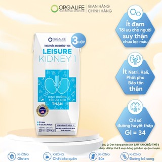 Soup uống Leisure Kidney 1 dinh dưỡng người bệnh thận giảm protein, thay thế bữa ăn, dẽ hấp thu 3 hộp (250ml/hộp)