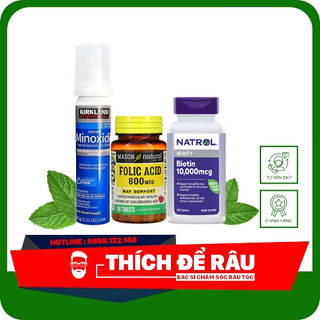 Minoxidil 5% Dạng Bọt Mọc Râu Tóc Combo Biotin Folic