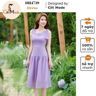 Đầm công sở CITI MODE FASHION thiết kế dáng xoè tím tay Sát nách đính nơ DH4739