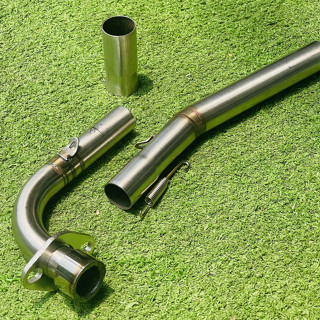 Cổ pô inox 304 - 2 khúc form thòng V2, mối hàn titan size 25-32 mm cho Wave/Dream/Cub hàng Thailand