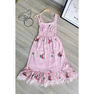 Đầm 2 dây dáng dài họa tiết thêu hoa, mix ren mềm nhẹ nhàng
