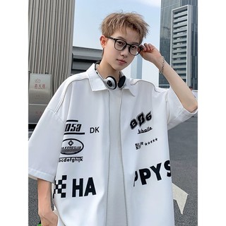 Áo sơ mi unisex cộc tay happys siêu cá tính, áo sơ mi zip nam nữ chất liệu vải umi hàn