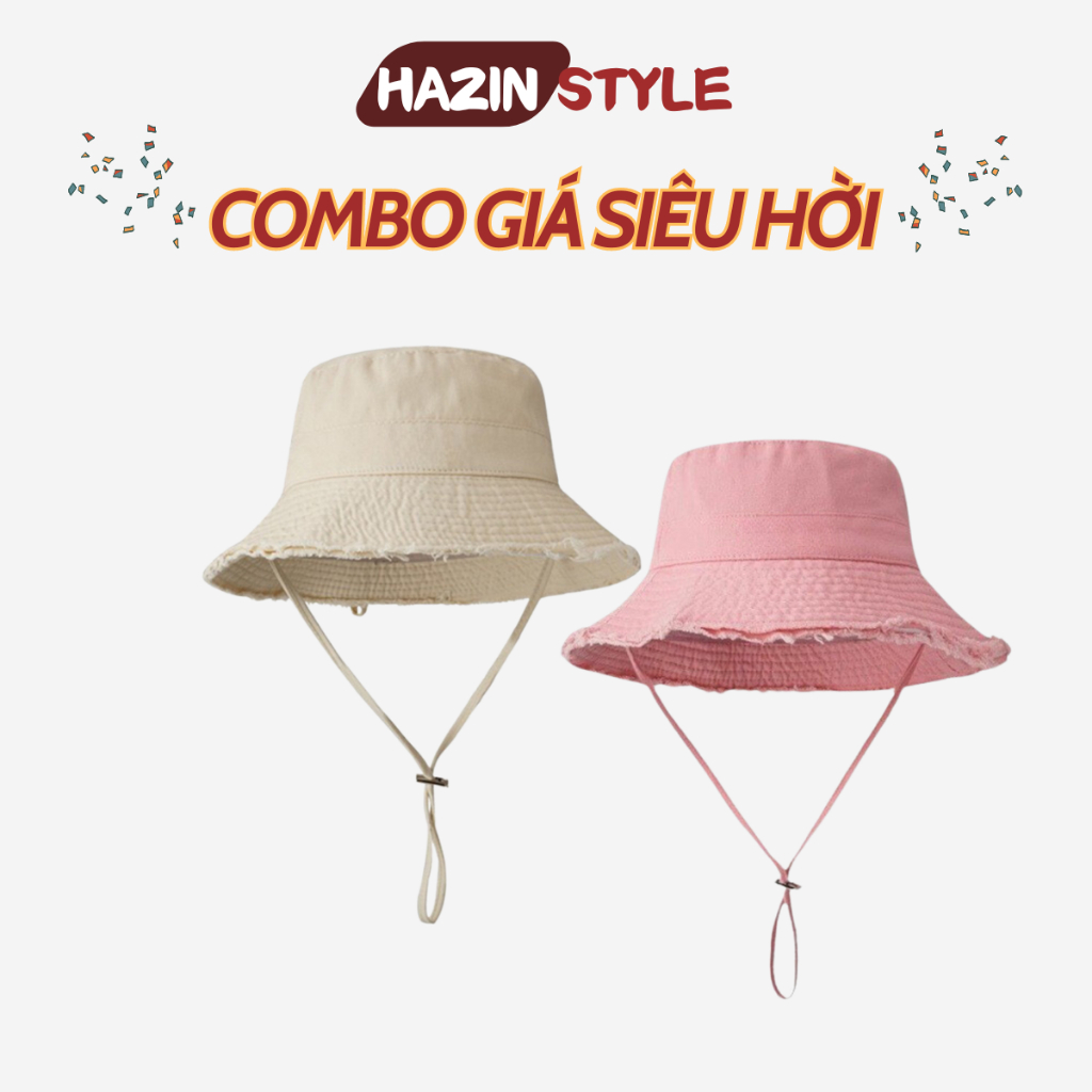 Combo 2 mũ bucket rua rua HAZIN vải KAKI nón tai bèo vành rộng cá tính dành cho nữ phong cách thời t