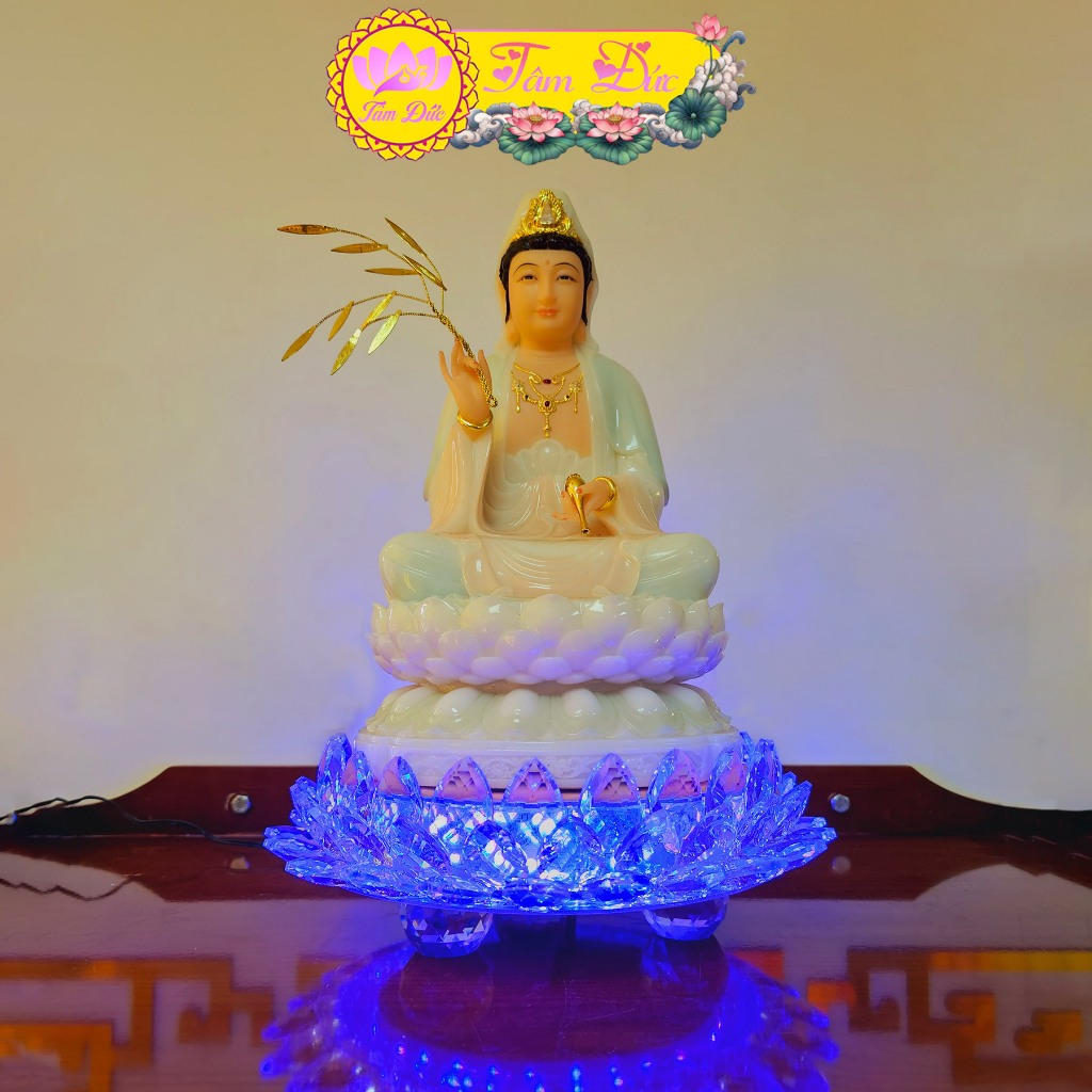 Đài Sen Pha Lê Led 7 Màu TÂM ĐỨC, Trang Trí Tượng Phật Đặt Bàn Thờ