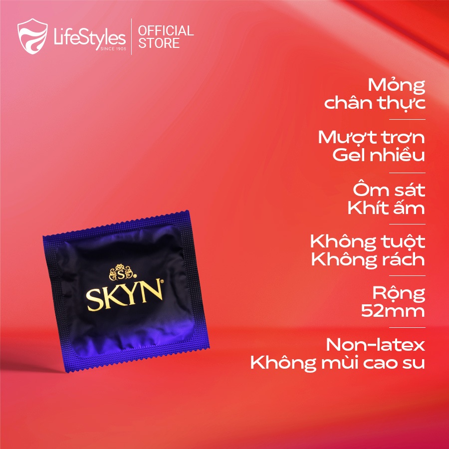 Bao cao su LifeStyles Skyn Elite Non-latex siêu mỏng siêu mềm không mùi cao su - Hộp 10 bao