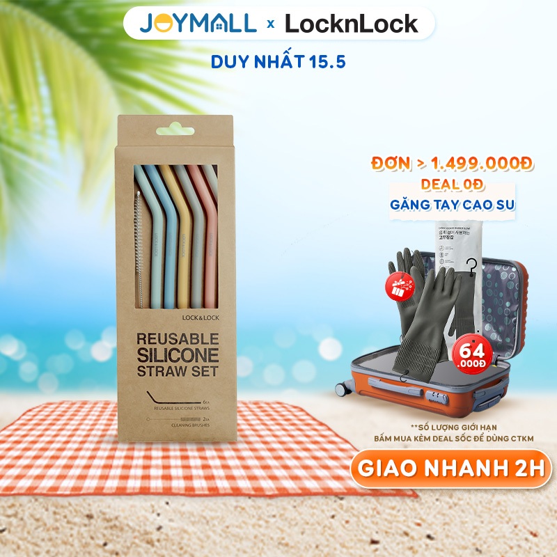 Bộ 6 ống hút Silicone Lock&Lock kèm 2 cọ rửa TLL080 - Hàng chính hãng chịu nhiệt tốt - JoyMall