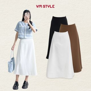 Chân váy dài nữ VMSTYLE trơn form chữ A dáng xòe basic thanh lịch đi học, đi làm, đi biển CVD00060