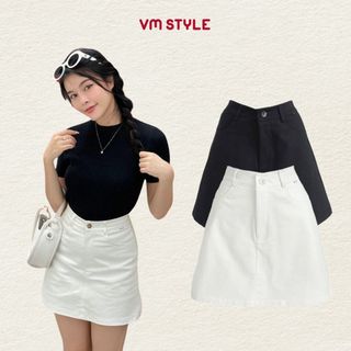 Chân váy ngắn nữ VMSTYLE, chân váy chữ A trơn 1 cúc đen, trắng basic đi học, đi làm 07194 - CVN00001
