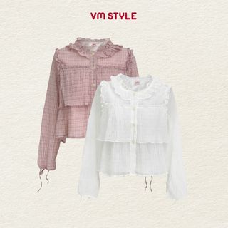 Áo sơ mi kiểu nữ VMSTYLE dáng babydoll tay dài cổ bèo tầng tiểu thư đi chơi, dạo phố TR03 ASU00542