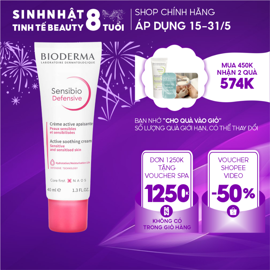 Kem dưỡng ẩm và làm dịu da, dành cho da nhạy cảm Bioderma Sensibio Defensive 40ml