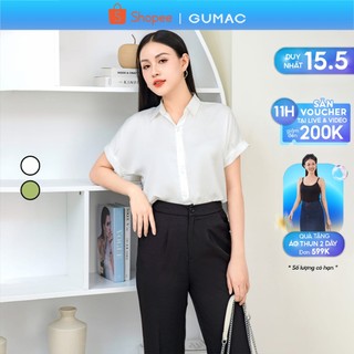 Áo sơ mi nữ chất liệu lụa thiết kế tay liền form suông màu trắng thời trang GUMAC LAE0505