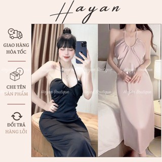 HT103 Váy ngủ dáng suông sang chảnh kèm ĐỆM LÓT,đồ ngủ lụa cổ yếm hở lưng gợi cảm HT103