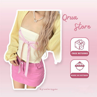 ÁO ỐNG KIỂU ĐÍNH NƠ TO, PHONG CÁCH TIỂU THƯ DỄ THƯƠNG - QRUASTORE