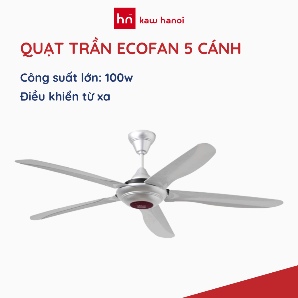 Quạt trần ECOFAN Classic – Chính Hãng TLC, 5 Cánh Màu Bạc, Công Suất 100W, Bảo Hành 3 Năm