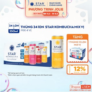  Thùng 24 lon trà lên men Star Kombucha mix 4 vị (250ml/lon)
