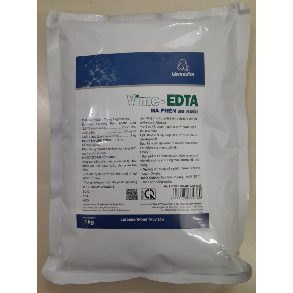 KHỬ PHÈN, KHỬ KIM LOẠI NẶNG, LÀM SẠCH NƯỚC AO. EDTA GÓI 1KG