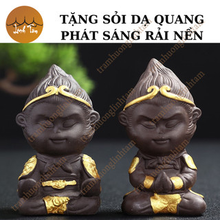 Tượng gôm sứ mini tôn ngộ không mỹ hầu vương phụ kiện trang trí phong thủy tặng 5 viên sỏi dạ quang phát sáng trong đêm