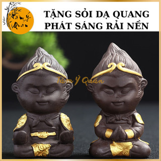 [Kèm gậy như ý] Tượng gôm sứ mini tôn ngộ không phụ kiện bể cá tặng kèm 5 viên sỏi dạ quang rải nền phát sáng trong đêm