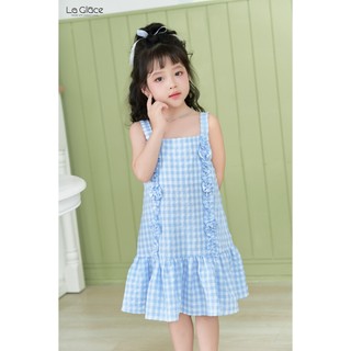 Váy bé gái caro phối bèo Emma 100% cotton mềm mại La Glace