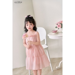Váy bé gái  2 dây tơ Hàn màu hồng cam nhẹ nhàng Fiona - La Glace