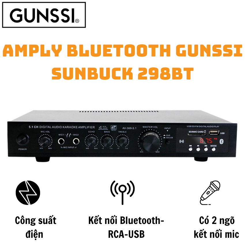 AMPLY MINI BLUETOOTH GUNSSI SUNBUCK 298BT với thiết kế sang trọng-âm thanh hiện đại-phù hợp với phòng khách,làm việc..