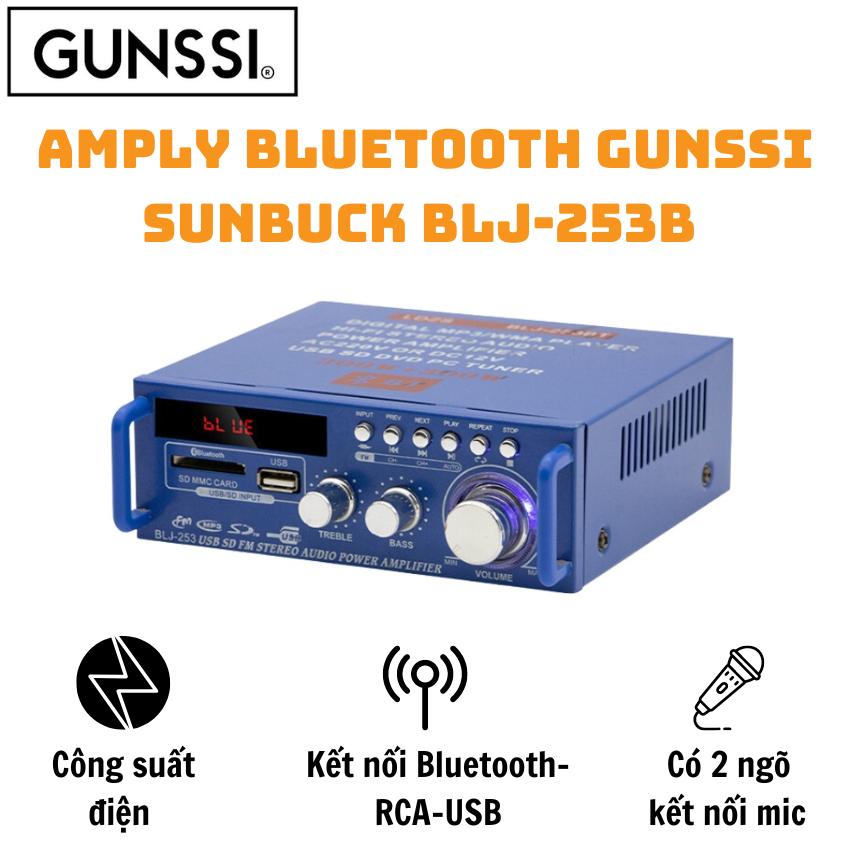 AMPLY MINI BLUETOOTH GUNSSI SUNBUCK BLJ-253B với thiết kế nhỏ bọn-âm thanh chuyên nghiệp-bass cực sâu-bảo hành 12 tháng
