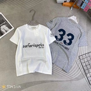 Áo thun nữ tay ngắn cổ tròn kẻ sọc in chữ số safarisots 33 hàng Quảng Châu, áo phông mùa hè form vừa chất cotton 243105