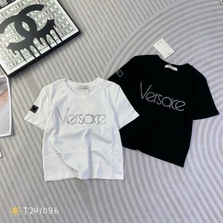 Áo thun croptop nữ tay ngắn cổ tròn cườm chữ vessace hồng chìm hàng Quảng Châu chất cotton, áo phông baby tee hè 241086