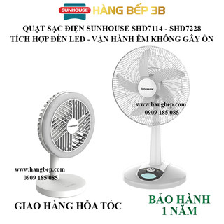Quạt sạc điện sunhouse shd7114/shd7228 - tích hợp đèn ngủ 2 trong 1 - bảo hành 12 tháng