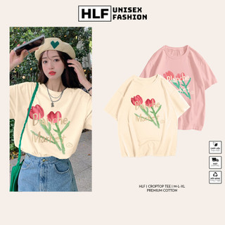 Áo thun nữ form rộng hoa Tulip Blanche Market, áo phông baby tee local brand HLFashion