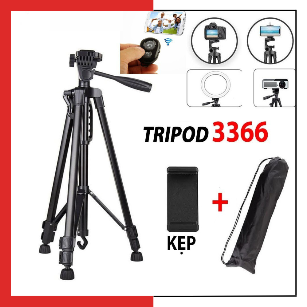 Giá đỡ gậy chụp hình 3 chân cho điện thoại máy ảnh hợp kim Tripod 3366 xoay 360 độ - HT