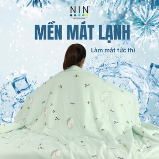  Mền lạnh I Cool Advance NIN House NM8011 1m6x2m1 hình mèo xanh lá nhạt dễ thương | Chăn chần Ice Silk