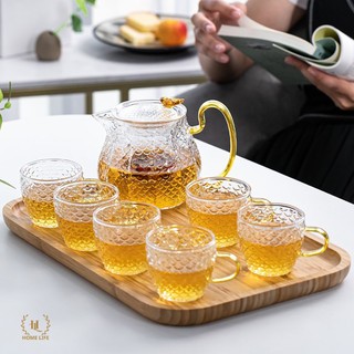 Ấm trà đun trực tiếp trên bếp hoạ tiết vẩy rồng cao cấp | Bình ly vẩy rồng chịu nhiệt chất liệu Borosilicate