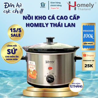 nồi kho cá, nấu chậm đa năng homely chính hãng 2.5l, lòng nồi bằng sứ chống dính nấu cháo, kho cá, hầm, hấp bảo hành 12