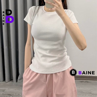 Áo Baby Tee Tay Ngắn Cổ Tròn DÁNG DÀI THUN GÂN Trơn DD41, Áo Thun Nữ Basic Form Ôm Len Tăm Nhiều Màu BAINE