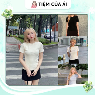 Áo thun trơn cổ tròn tay ngắn form ôm baby tee có size màu basic