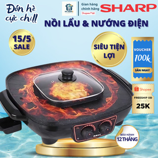 Nồi lẩu nướng điện 2 trong 1 Sharp KS38, công suất lớn 2200W tiện lợi, tiết kiệm bảo hành 12 tháng