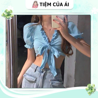 🌻 áo kiểu bèo cột nơ 🌻 áo croptop nữ viền bèo