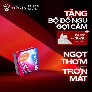 Bao cao su LifeStyles Mixed Berry Hương dâu thơm mỏng 3 bao