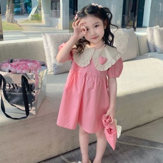 Váy cho bé gái, váy mùa hè cho bé, váy cổ Phối ngực đính trái tim hồng dành cho bé 10-28kg