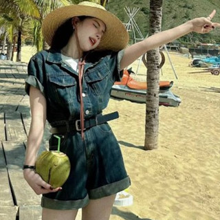  Jum Jean Dáng Ngắn Cổ Sơ Mi Bẻ Phối Cúc Đồng Sang Chảnh Tay Ngắn Style Basic,Cá Tính,Năng Động,Trẻ Trung 