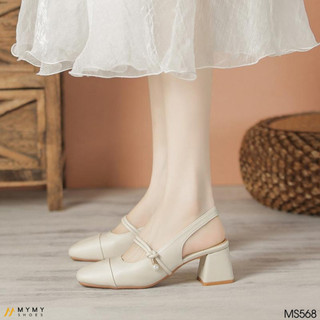 Giày cao gót nữ bít mũi đế vuông đế cao 6cm màu đen,kem MyMyShoes quai ngọc- giày cao gót MS568