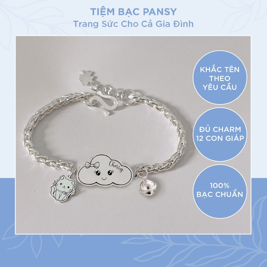 Lắc bạc ta cho bé hình mây dễ thương, khắc tên miễn phí - TIỆM BẠC PANSY