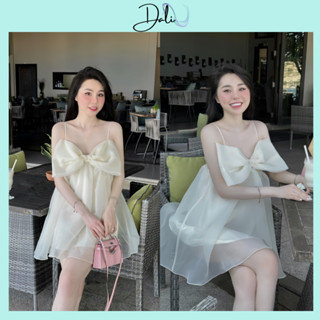 Váy 2 Dây Babydoll Nơ Nguc Chất Liệu Voan Tơ 2 Lớp, Đầm Dự Tiệc Tiểu Thư Sang Chảnh
